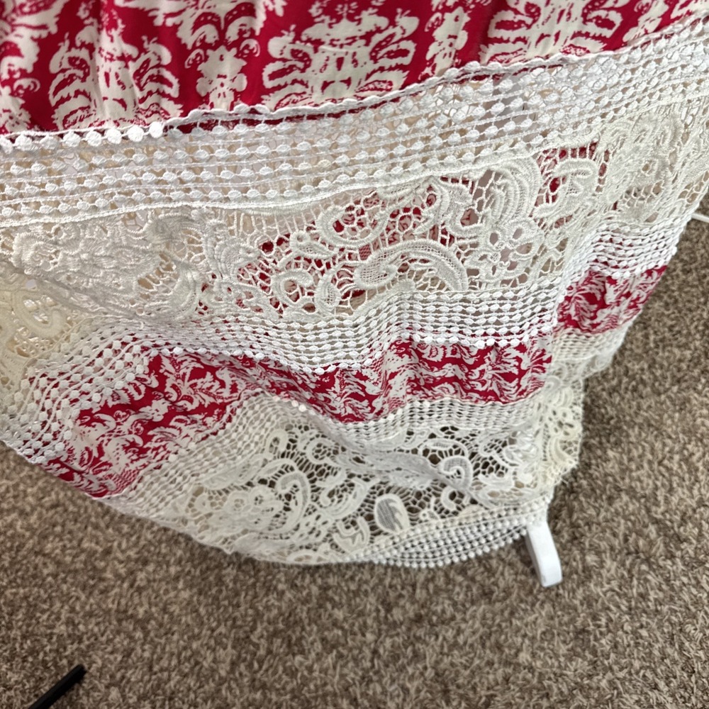Sunday in Brooklyn Women's M Sleeveless Tiered Crochet Lace Maxi Dress Red EUC - Picture 5 of 11